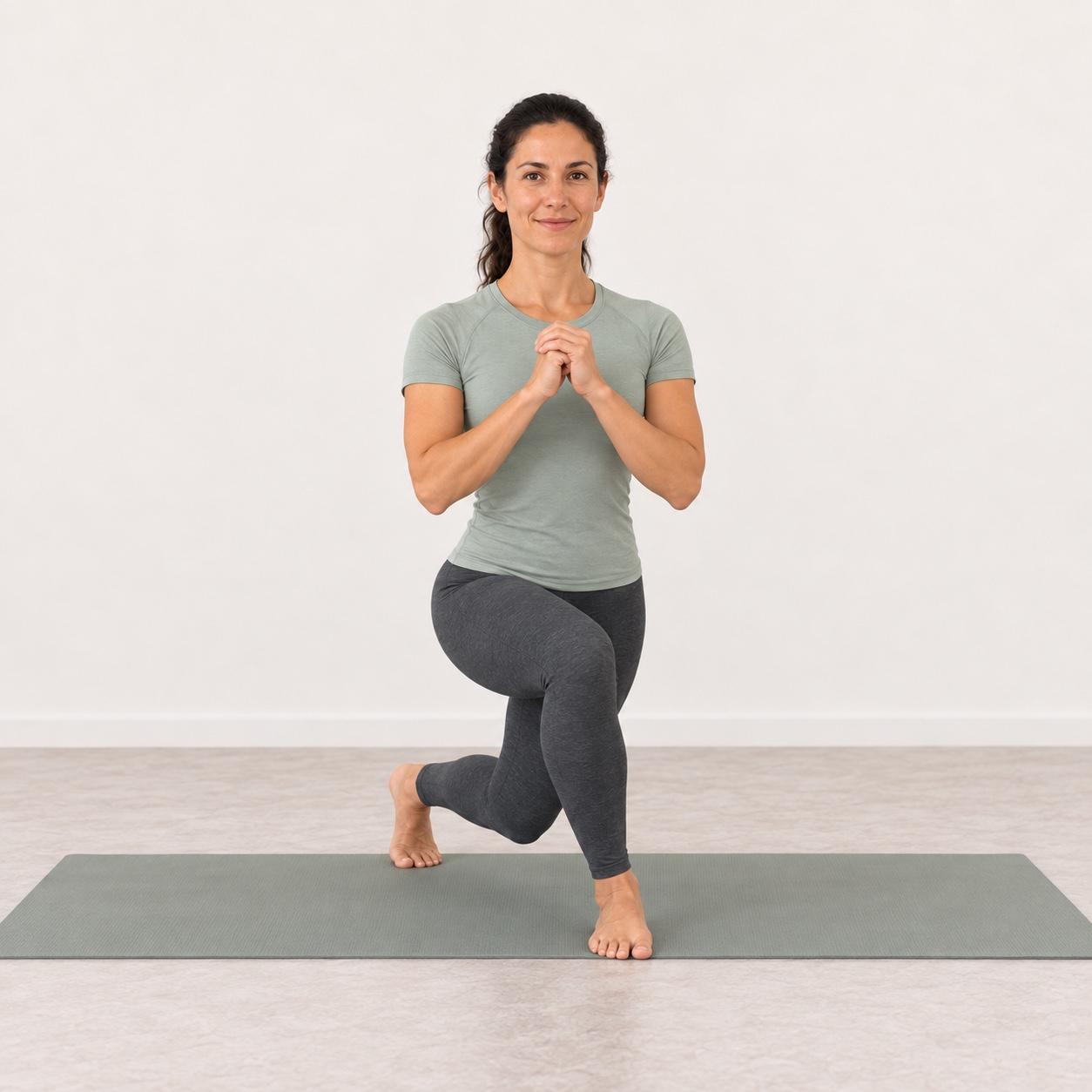 Curtsy lunge hold illustrated pose